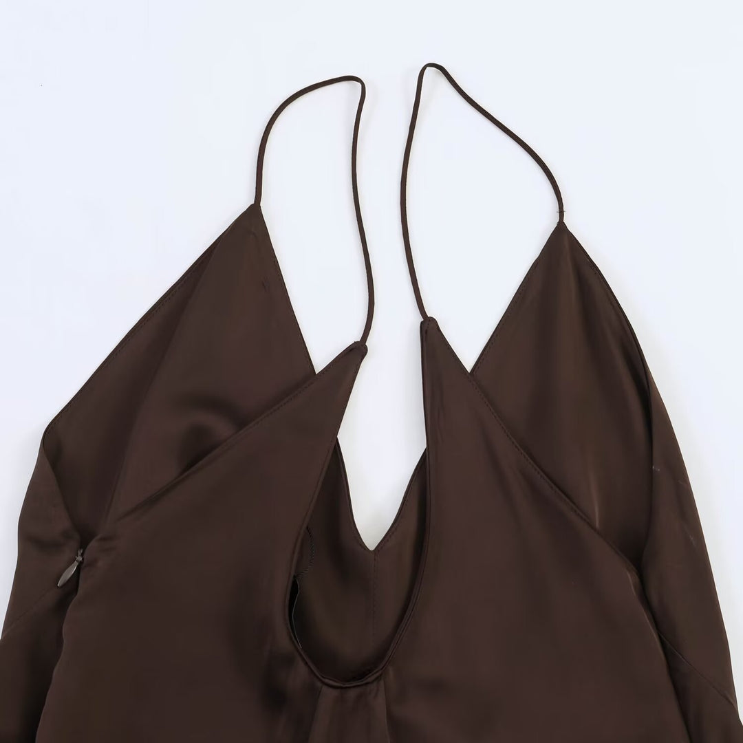 Damen Maxikleid mit elegantem asymmetrischen Saum und feinem V-Ausschnitt R&B