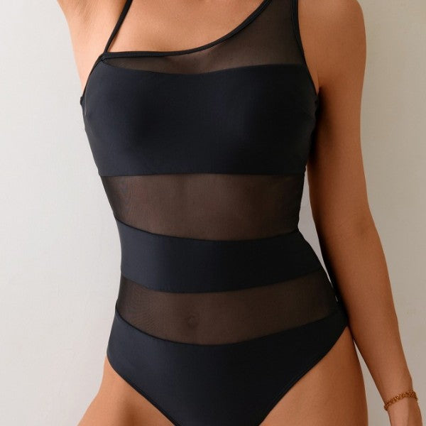 Damen Sportlicher Einteiler mit transparenten Einsätzen EB