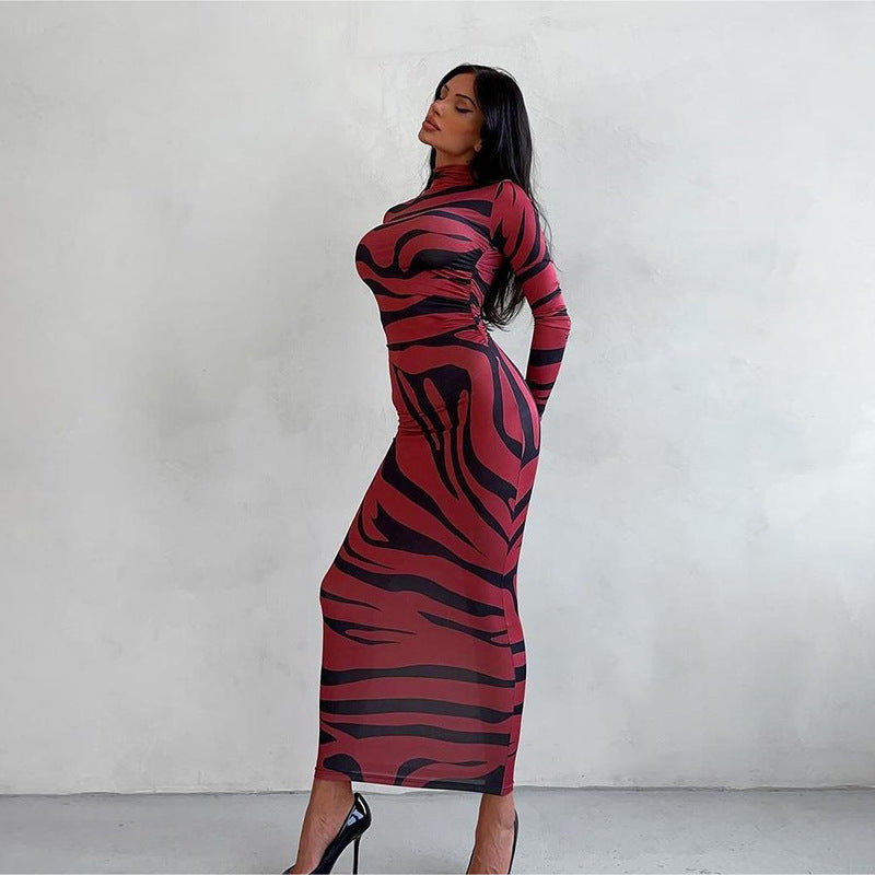 Damen Langarm-Maxikleid mit raffiniertem Leopardenmuster EB