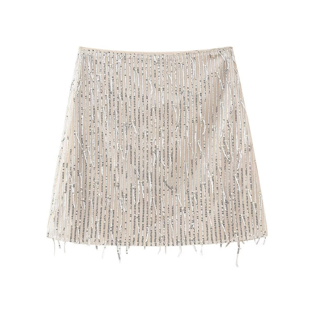 Damen Glitzernder Minirock mit auffälligem Fransen-Design EB