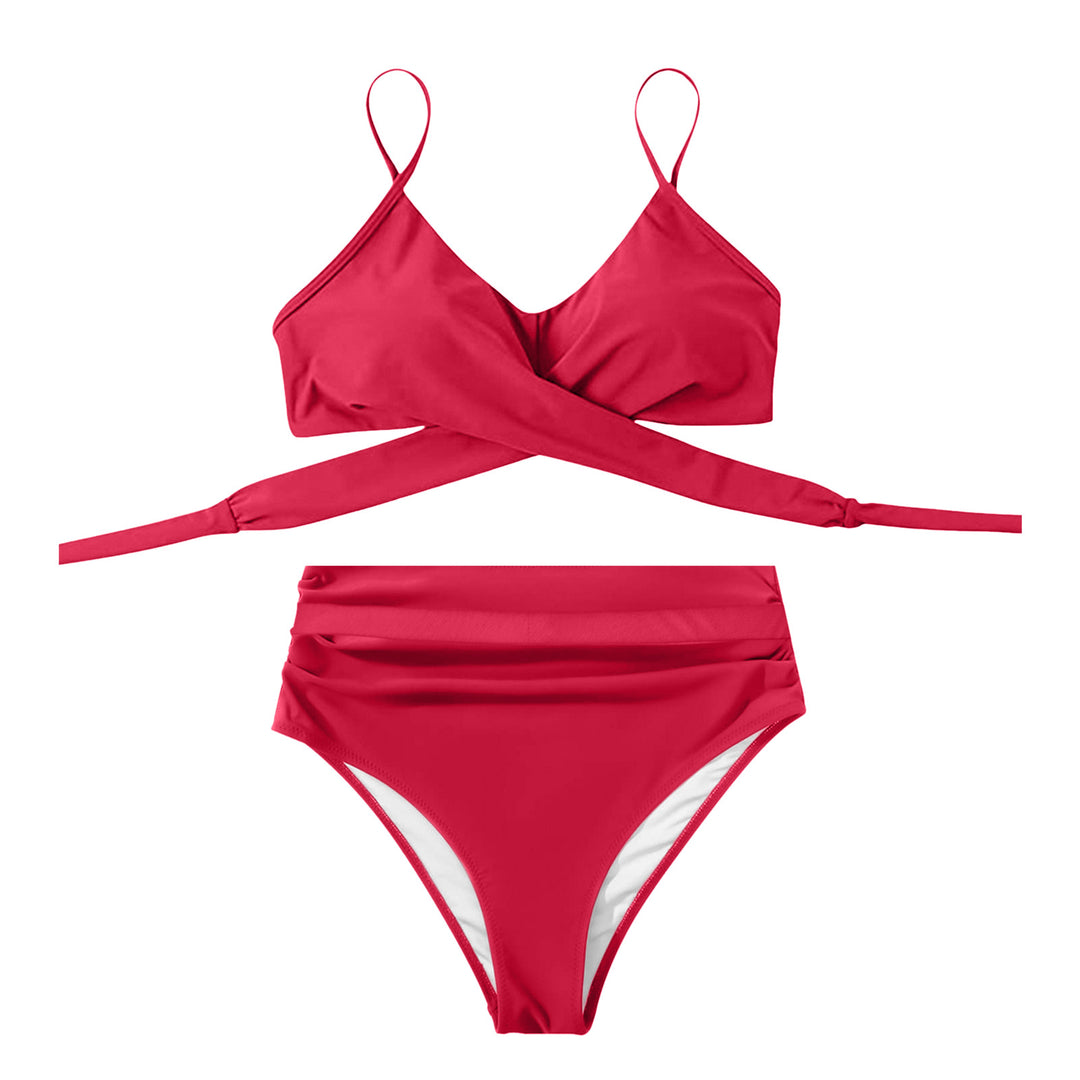 Damen High-Waist Bikini Set mit modischem Wickel-Oberteil EB