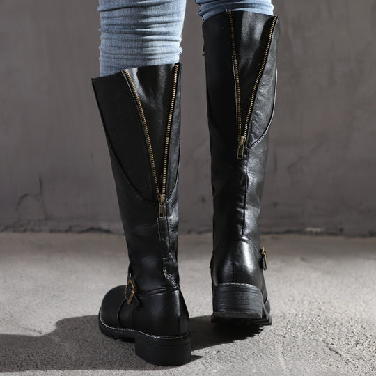 Damen Modische Stiefel mit eleganter Schnalle und robustem Profil EB