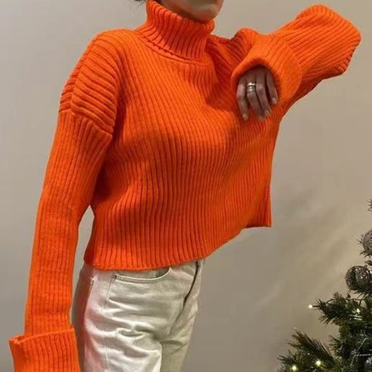 Damen Crop-Pullover mit hohem Kragen und asymmetrischem Schnitt EB