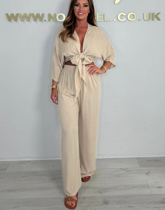 Damen Eleganter Jumpsuit mit verspieltem Knoten und weit geschnittenen Beinen EB