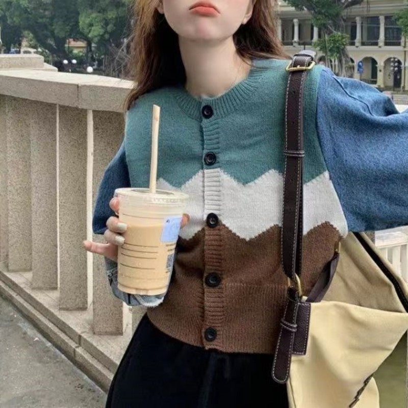 Damen Trendige Strickjacke mit modernen Farbakzenten EB