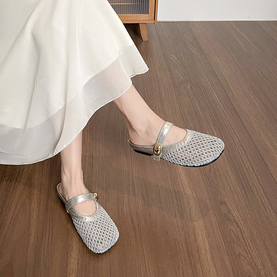 Damen Slip-On Clogs mit modischem Netzdesign und dekorativem Verschluss EB