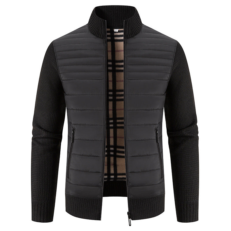 Herren gesteppte Hybridjacke mit Strickärmeln und modernem Stehkragen EB