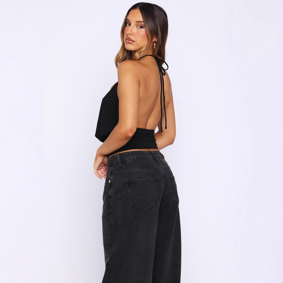 Damen Elegantes Halterneck-Top mit raffiniertem Ausschnitt und dekorativem Ringdetail EB