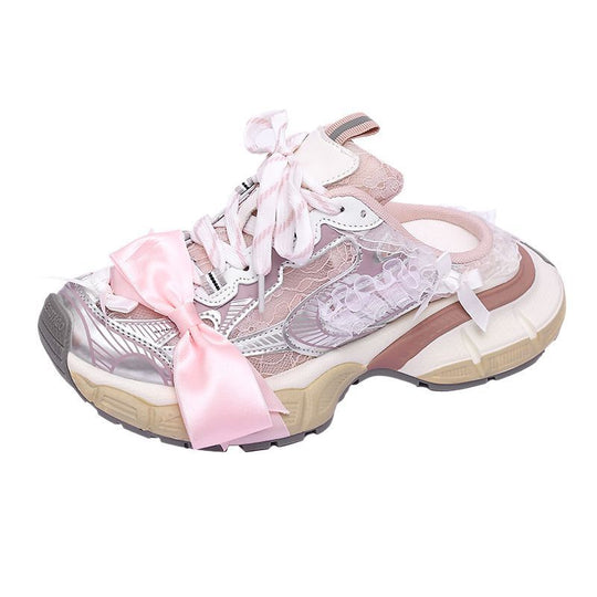 Damen Chunky‑Sneaker mit floraler Spitze und Satin‑Schleife EB