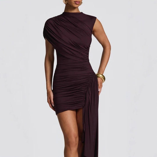 Damen figurbetontes Minikleid mit asymmetrischem Schulterdesign und Drapierung EB