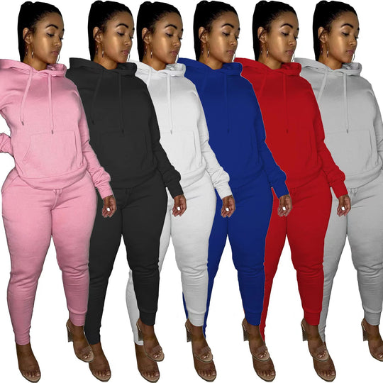 Damen nan tailliertes Hoodie- und Jogginghose-Set mit Kängurutasche, hohem Komfortbund und gerippten Knöchelbündchen EB