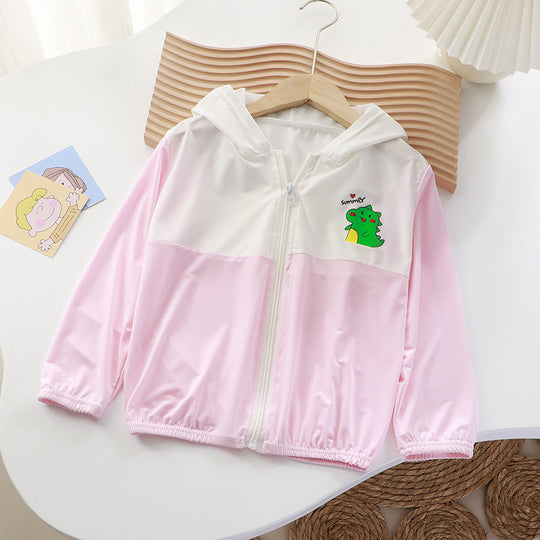 Unisex nan leichte Kinder-Softshelljacke mit Kapuze, Reißverschluss und niedlichem Dino-Print  EB
