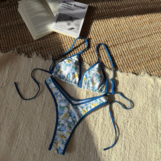 Damen Triangel-Bikini mit floralen Mustern und verstellbaren Trägern EB
