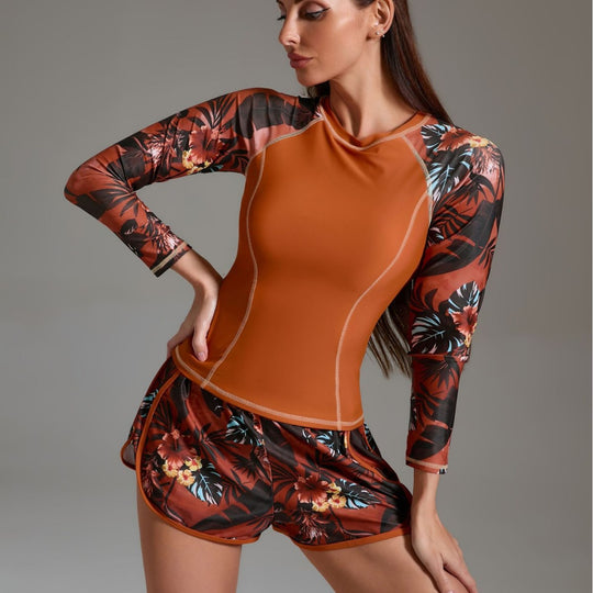 Damen Sportliches Surfanzug-Set mit floralem Design und nahtlosem Schnitt EB
