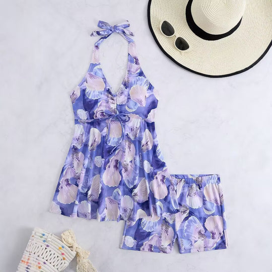 Damen Tankini-Set mit romantischem floralen Design und verstellbarem Oberteil EB