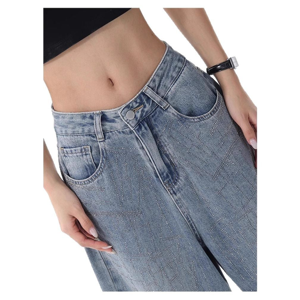 Damen Weite High-Waist Jeans mit einzigartigem Waschdesign EB