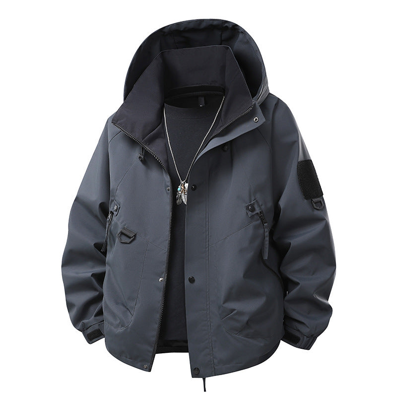 Herren wind- und wasserdichte Softshell-Outdoorjacke mit verstaubarer Kapuze, Utility-Taschen und verstellbaren Bündchen EB