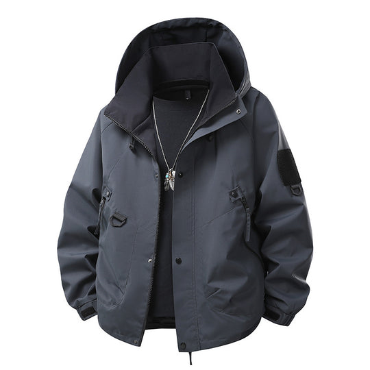 Herren wind- und wasserdichte Softshell-Outdoorjacke mit verstaubarer Kapuze, Utility-Taschen und verstellbaren Bündchen EB