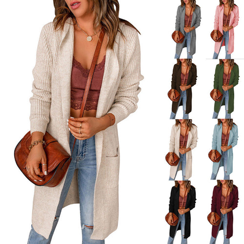 Damen Lässiger Strickmantel mit offenen Fronten und tiefen Taschen EB