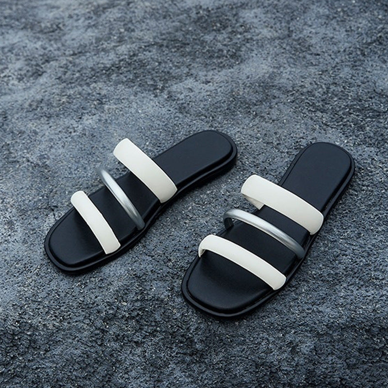 Damen modische Zehentrenner-Sandalen mit eleganten Riemen und komfortablem Fußbett EB