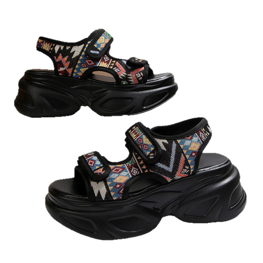 Damen Wedge-Sandalen mit modischen Klettverschluss und trendiger Profilsohle EB