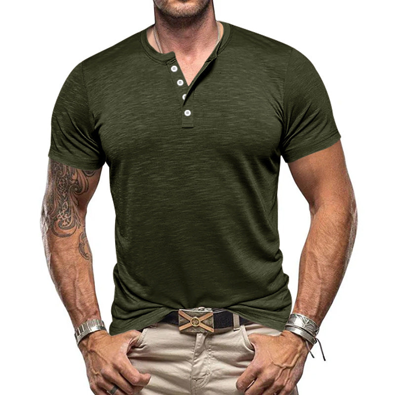 Herren Kurzarm-Henley-T-Shirt aus atmungsaktivem Baumwollmix mit modernem Schnitt EB
