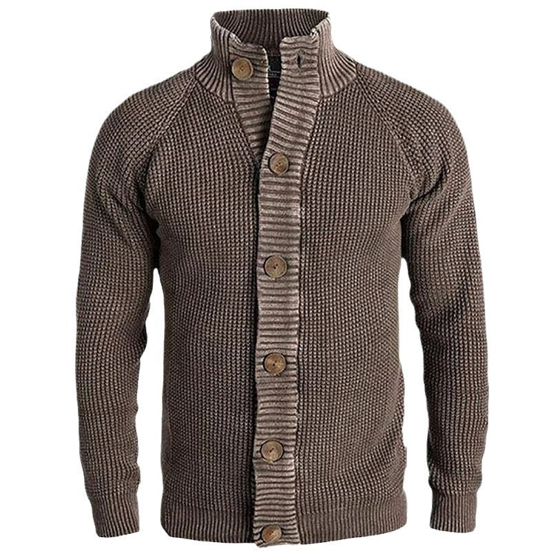 Herren Strickjacke mit modernem Waffelmuster und komfortablem Stehkragen EB