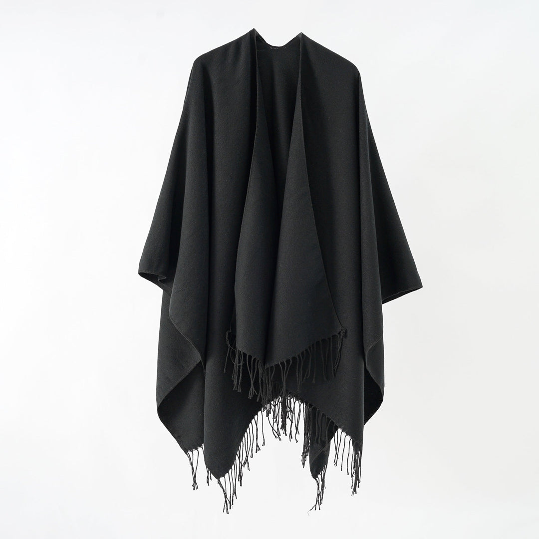 Damen Modischer Fransen-Poncho Aus Weichem Material mit Luxuriösem Fall EB
