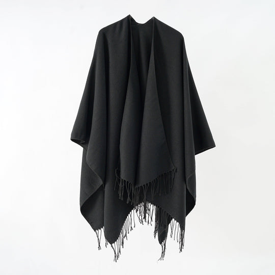 Damen Modischer Fransen-Poncho Aus Weichem Material mit Luxuriösem Fall EB