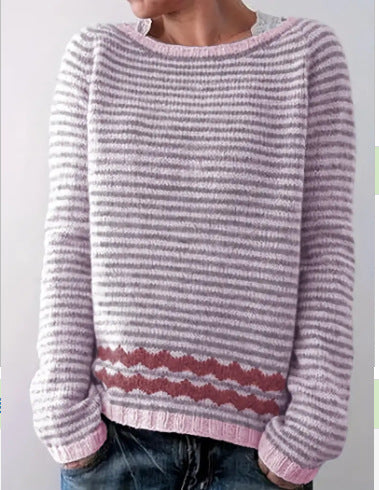 Damen nan gemusterter Norwegerstrickpullover mit weitem Rundhalsausschnitt und lässigem Oversize-Schnitt EB