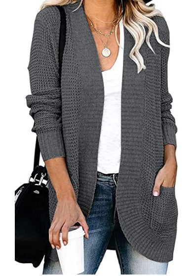 Damen Lässiger Strickcardigan mit offenen Fronten und praktischen Taschen EB