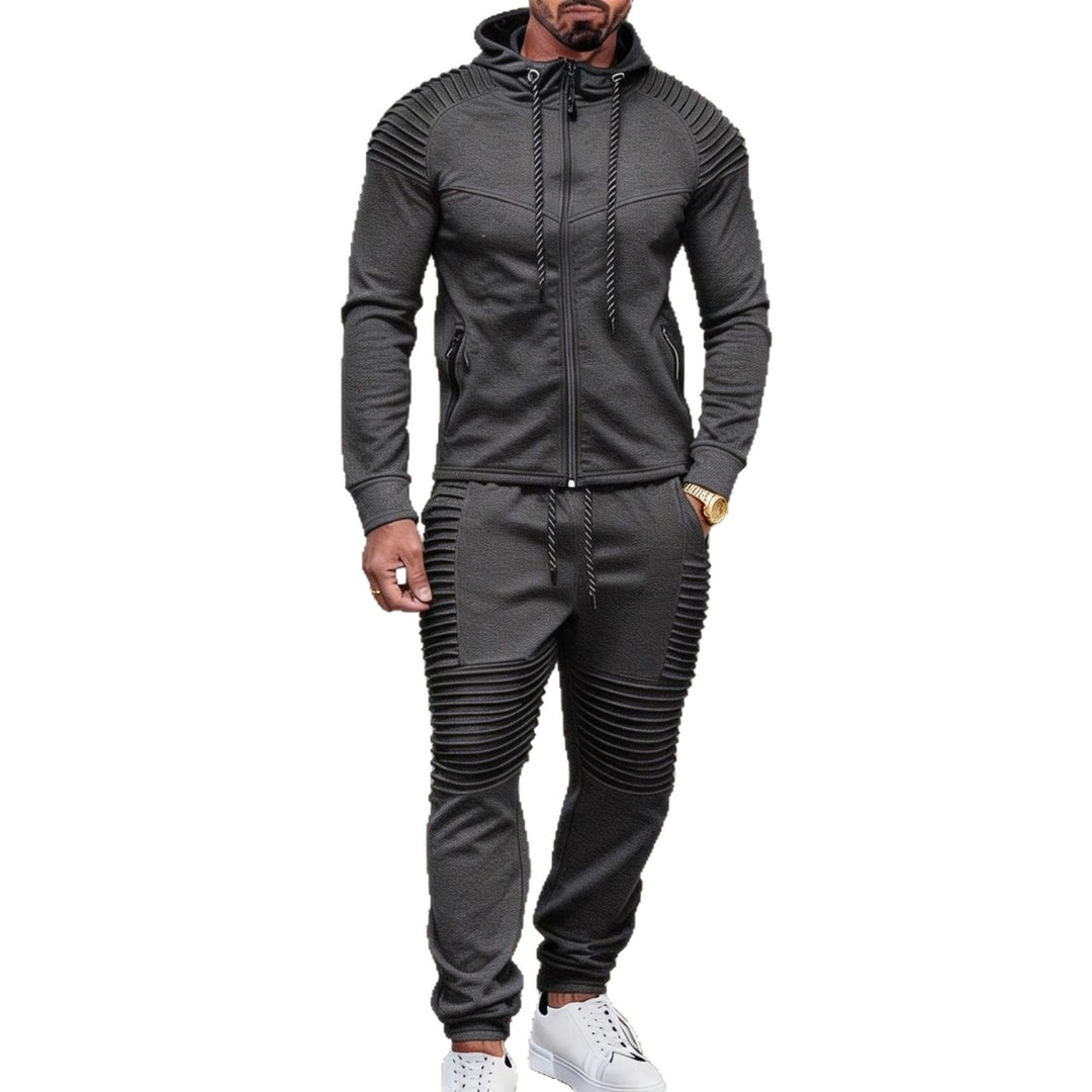 Herren nan sportives Kapuzen-Sweatset mit gerippten Biker-Paneelen EB