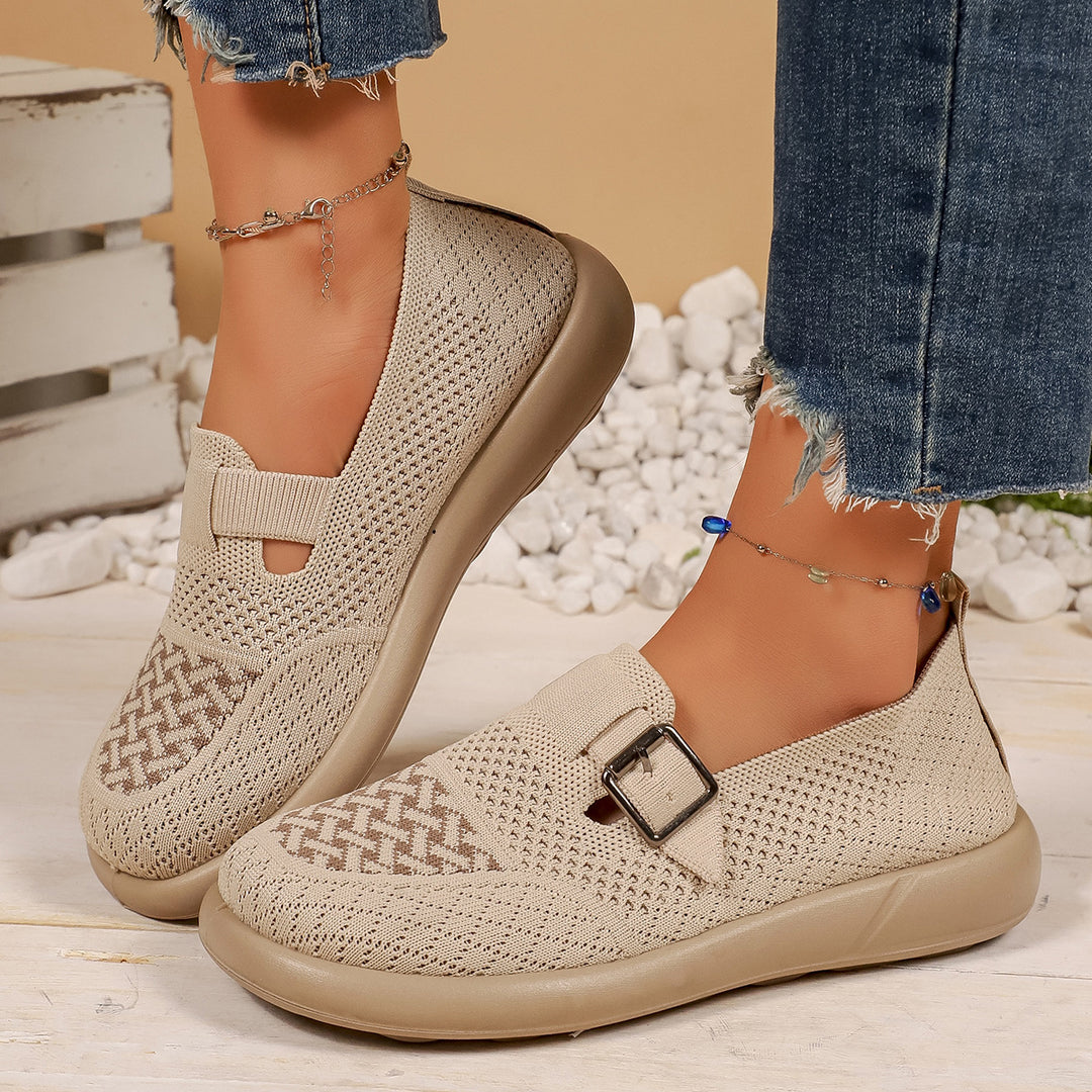 Damen Komfortable Slip-On Sneakers mit modischem Riemendesign EB