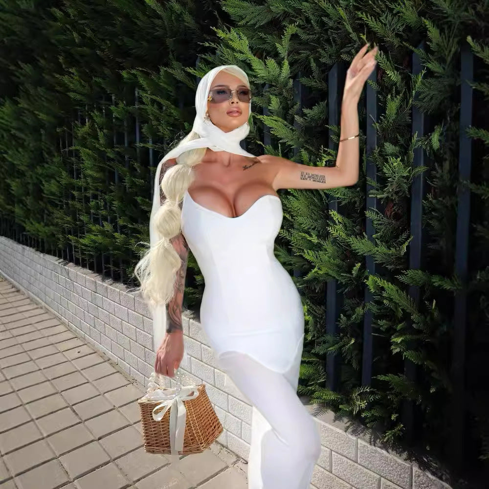 Damen Maxikleid mit asymmetrischem Ausschnitt und figurbetontem Schnitt EB