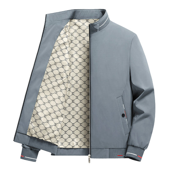 Men's  patterned-lined funnel-collar zip-up casual jacket EB