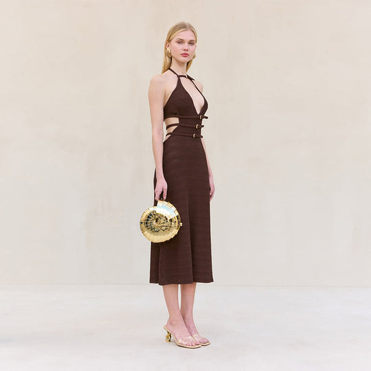 Damen Midikleid mit verstellbarem Halterneck und eleganten Details EB