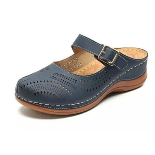 Damen Komfortable Clogs mit luftigen Lochmustern und verstellbarem Riemen EB