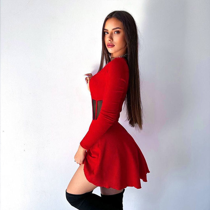 Damen Hochwertiges und elegantes Minikleid mit transparenten Einsätzen EB