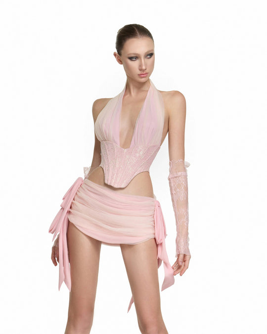 Damen Couture Bodysuit mit drapiertem Rock EB