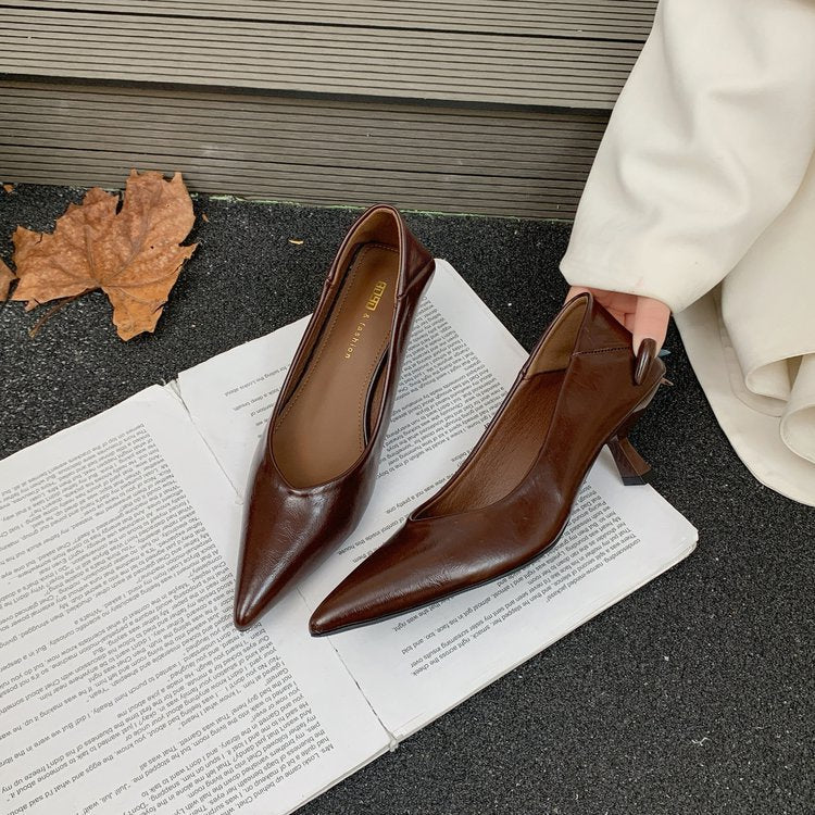 Damen elegante Slingback-Pumps mit spitzem Design und modischem Blockabsatz EB