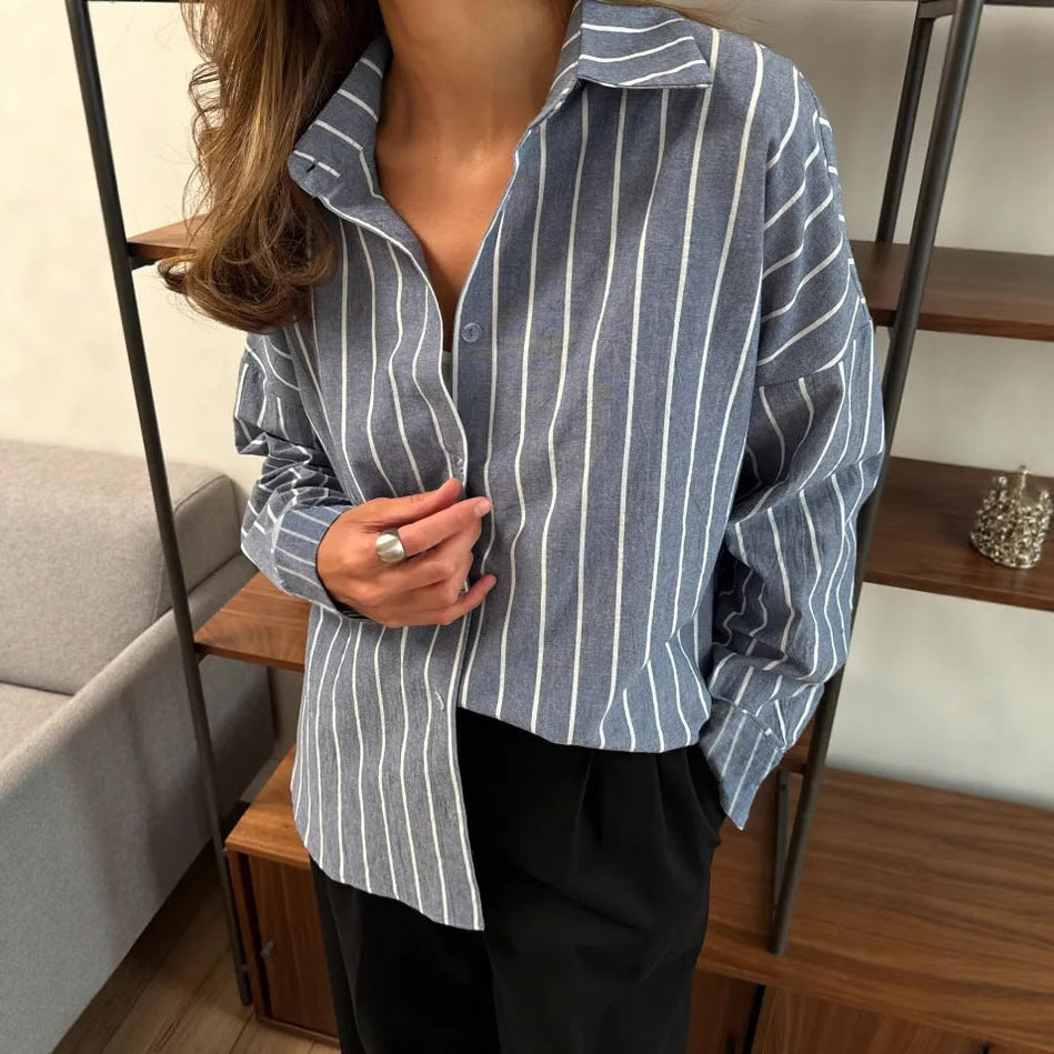 Damen lässige Baumwollbluse mit gestreiftem Design und lockerer Passform EB