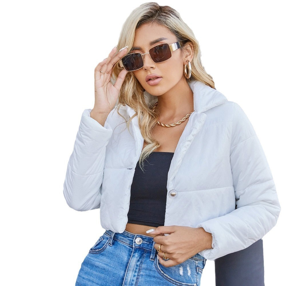 Damen modische glänzende Kurzjacke mit Kragen EB
