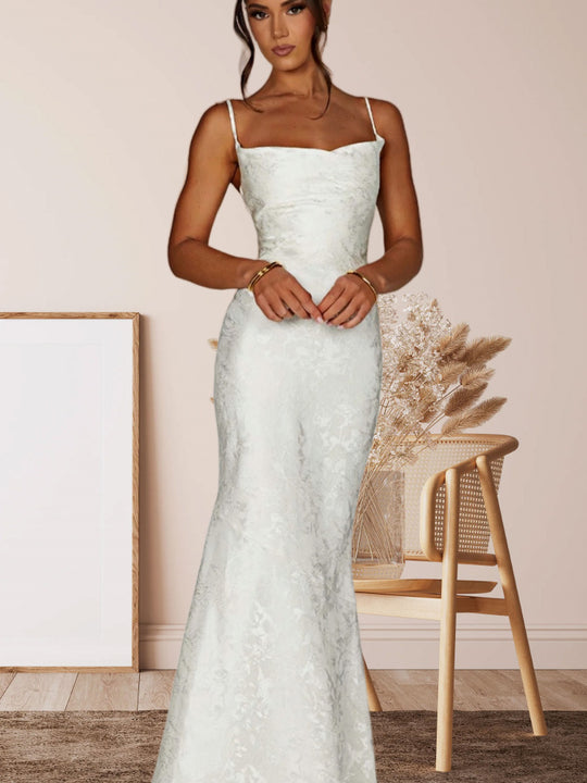 Damen Elegantes Maxikleid mit verführerischen Spaghettiträgern EB