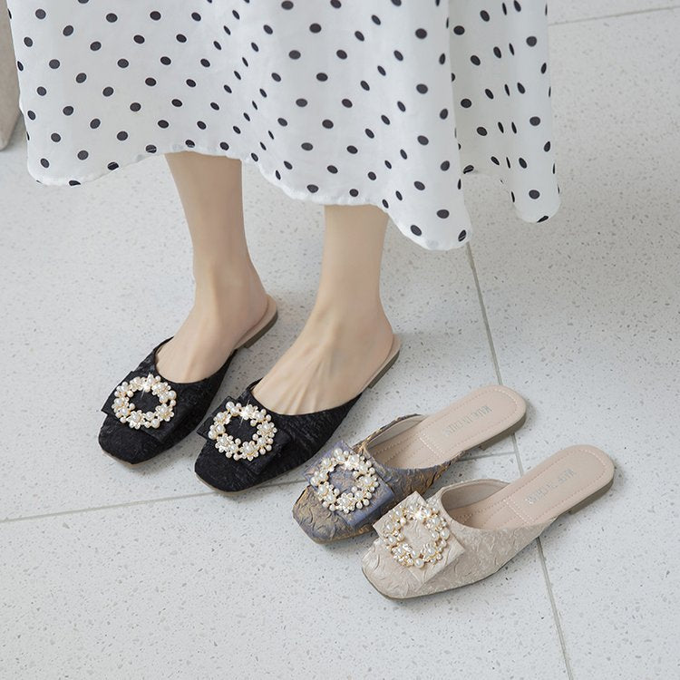 Damen elegante Mules mit Schmuckdetails EB