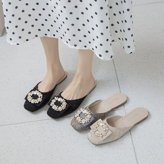 Damen elegante Mules mit Schmuckdetails EB