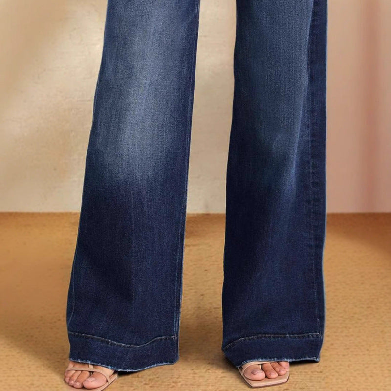 Damen Weit geschnittene Jeans mit lässigem Kordelzug und hohem Bund EB
