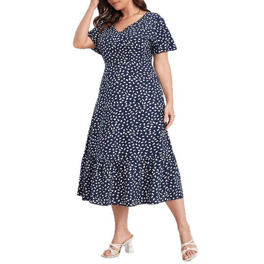 Damen Midi-Kleid mit fließendem Schnitt und verspieltem Muster EB