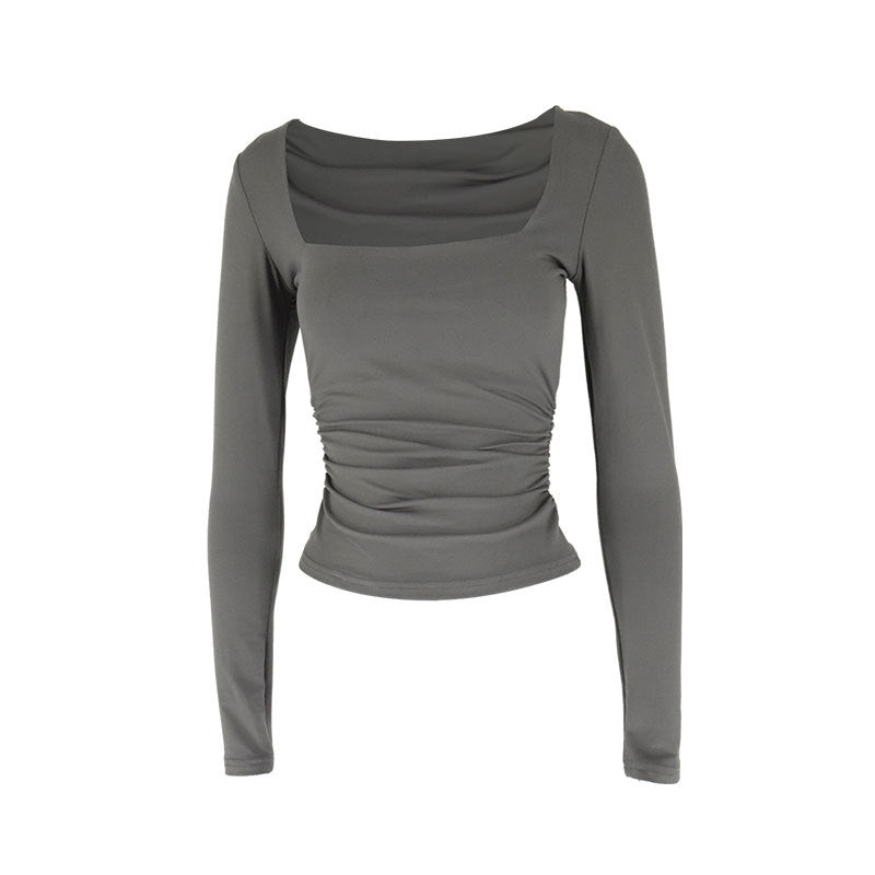 Damen Langarmshirt mit raffiniertem Raffungseffekt und eckigem Ausschnitt EB