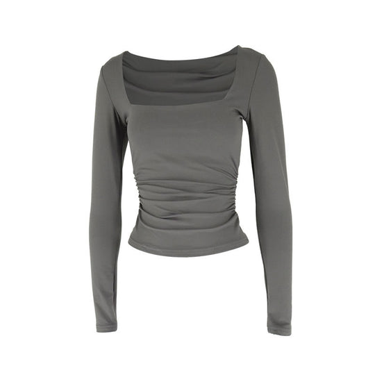 Damen Langarmshirt mit raffiniertem Raffungseffekt und eckigem Ausschnitt EB