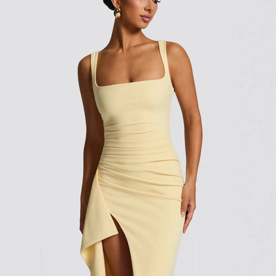 Damen Figurbetontes Jerseyabendkleid mit asymmetrischem Schlitz und Spaghetti-Trägern EB